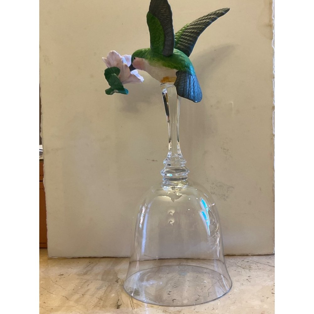 Vintage Green Porcelain Hummingbird and flower on glass